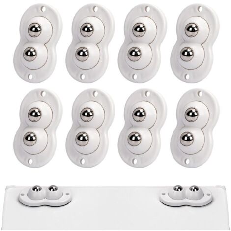 8 Pcs Petite Roulettes pour Meubles Adhésives Transfert à Double Balle Rotation à 360 Degrés Roue Universelle pour Poubelles Boîtes Petit Meuble Blanc