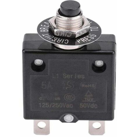 Disjoncteur 15A Interrupteur thermique de réinitialisation en option, 125-250V AC 50V DC Disjoncteur à bouton-poussoir de protection contre les surcharges de courant (1/4)