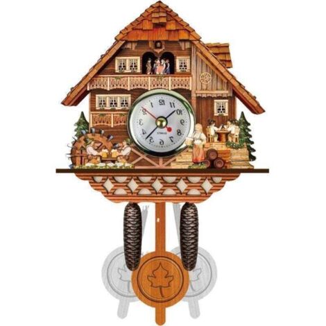 Horloge à coucou en bois - Grande horloge murale vintage - Horloge à pendule moderne en forme de nichoir - Décoration murale pour salon, chambre ou bureau (1/4)