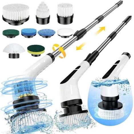 Brosse de nettoyage électrique, brosse de nettoyage rotative, brosse de nettoyage de salle de bain, brosse de douche électrique sans fil avec poignée réglable XXW (1/4)