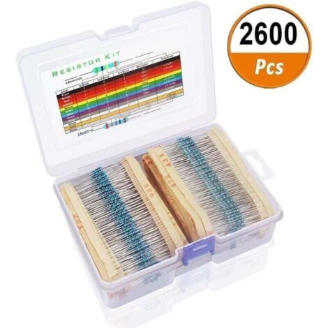 Kit de résistance 2600 pièces 130 valeurs, 1% de résistances variées Assortiment de résistances à Film métallique avec 1 Ohm-3M Ohm 1 / 4W avec boîte de Rangement pour projets et expériences (1/4)