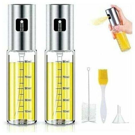 Vaporisateur huile d'olive,Pulvérisateur d'Huile Olive Vinaigre avec Anti-Fuite Distributeur en Acier Inoxycable,Boutille d'Huile en Verre avec 2Brosse et 1Entonnoir pour Cuisine/BBQ(2PCS)-Fei Yu (1/4)