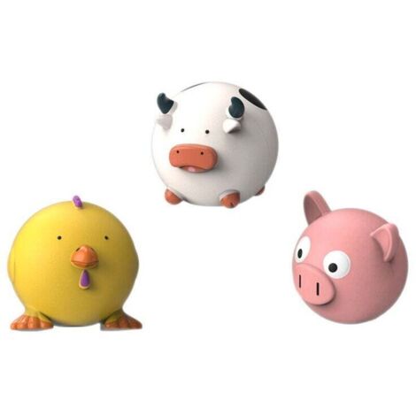 Lot de 3 jouets à mâcher en latex pour chien, jouets interactifs pour chien, jouets pour animaux de compagnie en forme de cochon, jouets amusants en forme de vache et de poussin pour chiots (1/4)