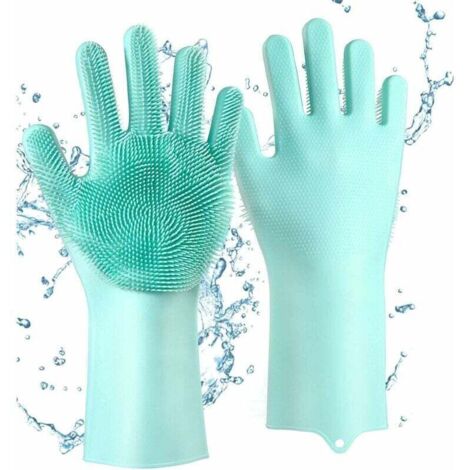 Gants en Silicone avec Brosse de Nettoyag, Sharp Réutilisables Gants Magiques Vaisselle pour Lavage, Vaisselle, Nettoyage, Cuisine, Ménage (BLUE)-Fei Yu (1/4)