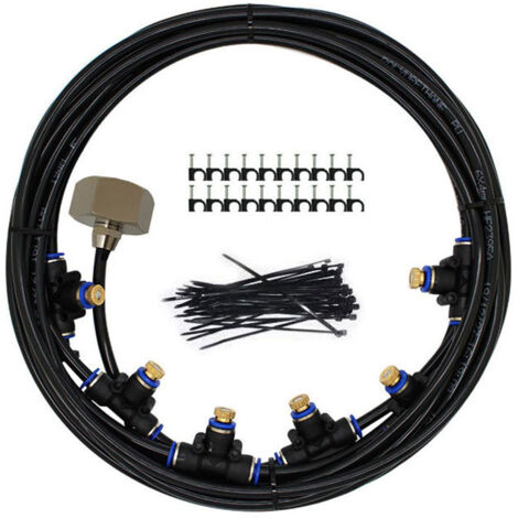 Brumisateur Exterieur, 9M Brumisateur Terrasse avec 11 Buse Brumisateur +2 Buses de Rechange+1Adaptateur (en Laiton, 3/4") Brumisateur pour Patio Jardin Serre Trampoline pour Parc Aquatique (1/5)