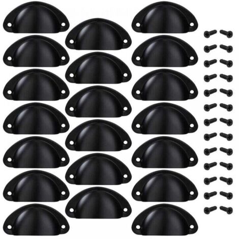 Poignée de Tiroir Bouton Porte Coquille Poignée en Forme de Coquille Décoration Porte Meuble Tiroir Armoire Placard avec Vis 20 Pièces Noir (1/4)