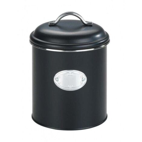 Boite de rangement métal avec couvercle et étiquette décorative, Nero, rangement pomme de terre, oignons, Capacité 1,6 l, Métal, Ø 13x18 cm, noir (1/4)