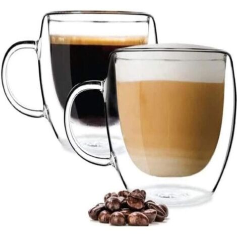 Tasse à café - FOLAYA - Lot de 2 - Verre borosilicate - Double paroi - 350 ml (1/4)