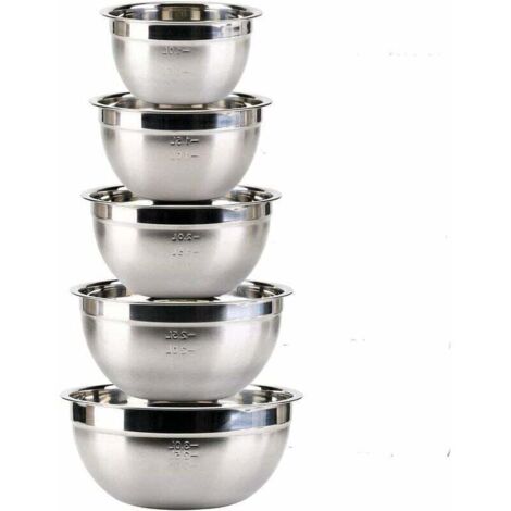 5 Pièces Bol à Mélanger en Acier Inoxydable, saladier inox,bol inox,La taille(1.4L,1.9L,2.4L,3.3L,4.5L) comme bol de service pour crèmes, snacks, chips et autres friandises-Fei Yu (1/4)