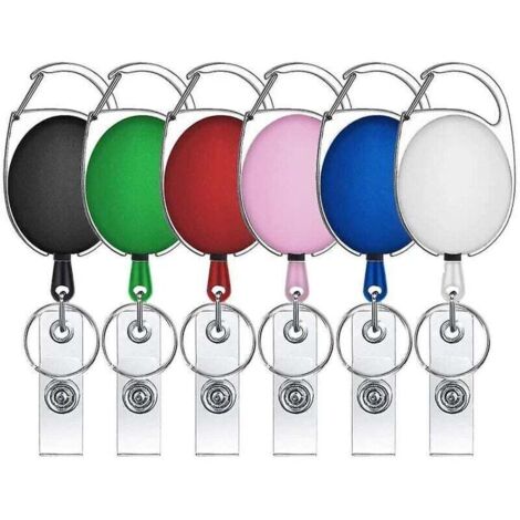 Porte-clés rétractable avec mousqueton et clip pour badge, différentes couleurs de 6 pièces (1/4)