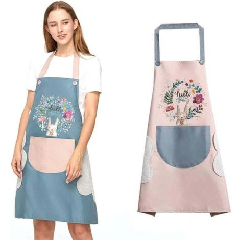 Tablier 2 pièces, tablier de cuisine pour femme, tablier de cuisine imperméable avec poches, tablier résistant à l'huile, tablier de barbecue-Fei Yu (1/4)