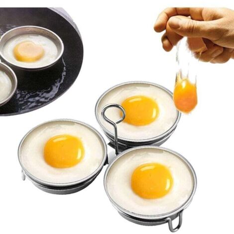 Pocheuse à œufs en acier inoxydable, fabricant d'œufs pochés parfaits, anneaux de cuiseur à œufs ronds pour outil de cuisson du petit-déjeuner 3 coquetiers pochés (1/4)