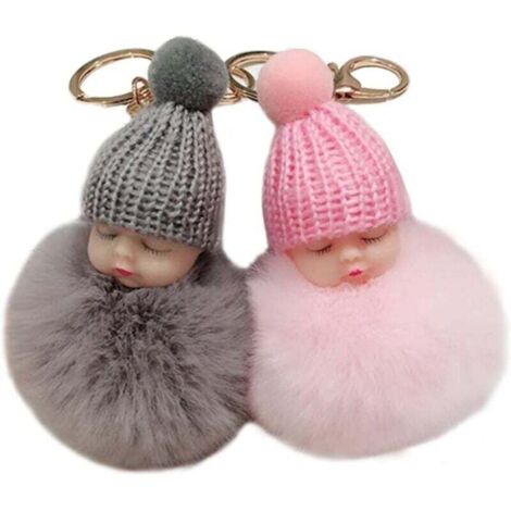 2 porte-clés, adorables boules de poils duveteuses pour bébé endormi