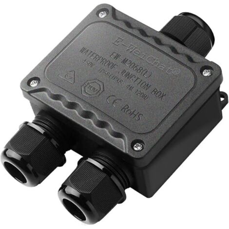 Boîte de jonction étanche IP68 à 3 voies pour usage extérieur, avec presse-étoupes M25 pour câbles de diamètre Ø4 à Ø14 mm, petit boîtier électrique noir pour éclairage extérieur, jardin, piscine