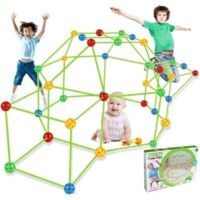 Cabane de jardin pour enfant,Tente pour enfants , kit de construction de cabane pour enfants fort bricolage, jouet pour tente tunnel de château, intérieur extérieur (balle 36 bâton 51 avec tente)
