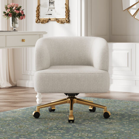 Fauteuil pivotant, design moderne, fauteuil de détente pivotant, 5 roulettes, rotation à 360°, tissu chenille, beige (1/5)