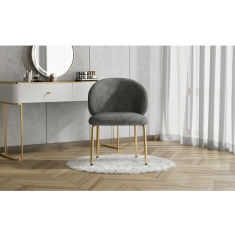 Chaises de salle à manger, fauteuils, chaises de coiffeuse, pieds plaqués or, tissu chenille, gris (1/5)
