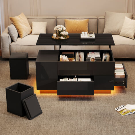 Table basse moderne avec double mécanisme relevable et rangement dissimulé – Supporte jusqu'à 50 kg (1/5)