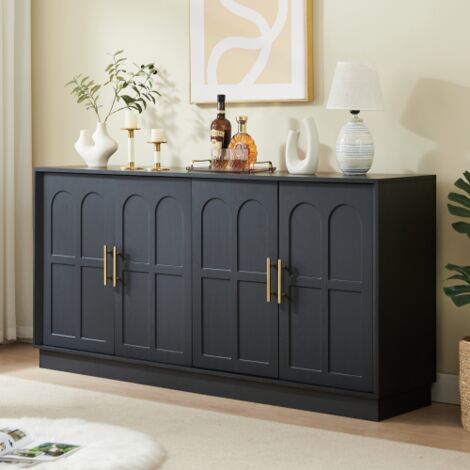 Grand buffet avec espace de rangement, vitrine moderne à façade incurvée et meuble TV — Idéal pour le salon, la cuisine, la salle à manger ou le couloir. (1/5)