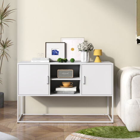 Meuble d'appoint en métal blanc, buffet et armoire de rangement sécurisée — Construction métallique robuste au design élégant. (1/5)