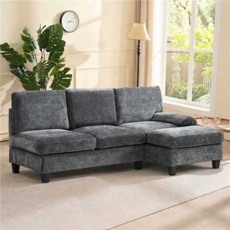 Canapé rembourré — Canapé d'angle 3 places (Canapé-lit en forme de L / Canapé de salon) — Idéal pour salons, appartements, espaces détente et chambres — Gris (1/5)