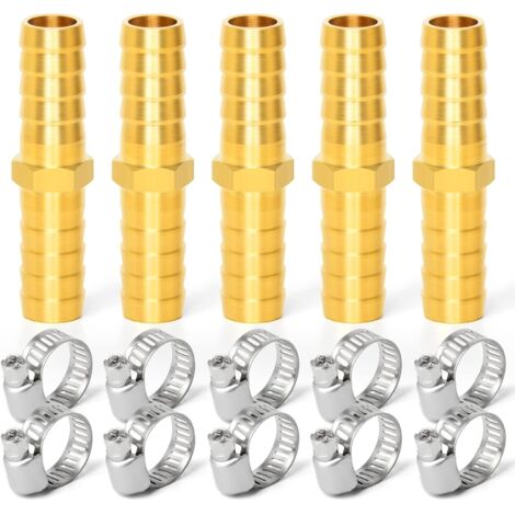 5 pièces 6mm connecteur cannelé en Laiton, raccord de Tuyau Droit 2 Voies avec Pinces 10 pièces (1/4)