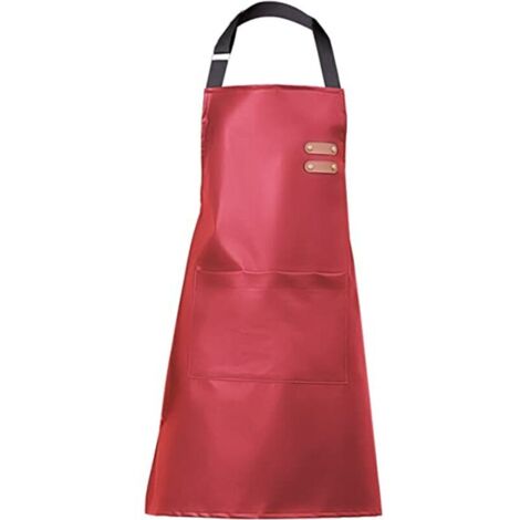 Tablier imperméable en PU avec une grande poche réglable Tablier résistant à l'huile pour la cuisine Lave-vaisselle Cuisson Rouge