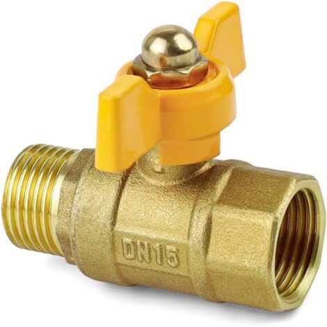 Vanne à Bille 1/2", TIANLIN Vanne à Boisseau Sphérique en Laiton, Vanne à Soupape avec Filetage Femelle et Mâle, Poignée Papillon Jaune, Bonne Etanchéité, pour Vanne à Gaz