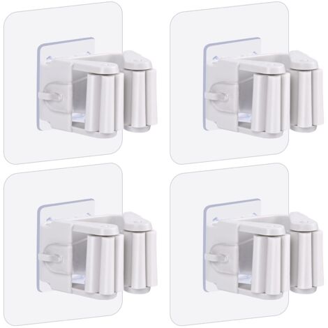 Lot de 4 supports muraux pour vadrouille et balai, support de balai autocollant, sans perçage, support pour balai et pelle à poussière pour la maison, le jardin, le garage et le stockage, lot de 4 (1/3)