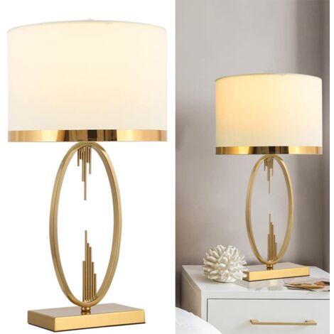 Aougo – Lampe à poser en métal avec abat-jour en lin – Hauteur 48 cm – Éclairage doux pour salon, chambre, bureau – Base E27