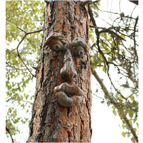 Vieil Homme Tree Hugger,Jardin Peeker Yard Art,Yard Art Sculpture Décorations Extérieur Sculpture Arbre Visage Jardin Arrière-Cour Décoration, Drôle de Résine Arbre Visage Birdfeeder (C)