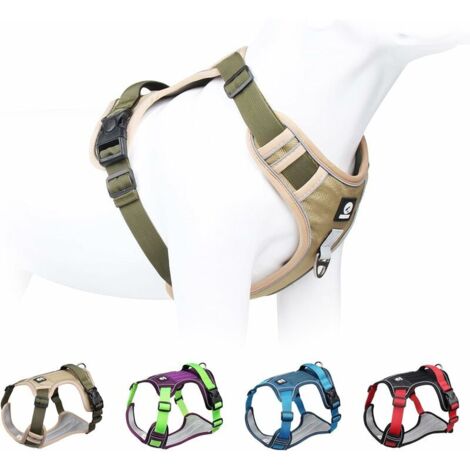 Ensoleille – Harnais pour chien moyen anti-traction réglable – Tissu Oxford 1680D – Système Molle – Sécurité renforcée – Réfléchissant kaki M