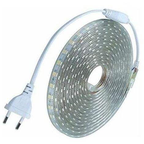 Aougo – Ruban LED 10 mètres blanc froid 6000K – Étanche IP67 silicone – 60 LED/m – Alimentation 220V sans transfo – Éclairage 700 lumens/m