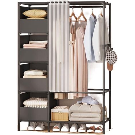Kit dressing--Armoires penderie étagère tissu non-tissé noir hauteur 170 cm entrée chambre