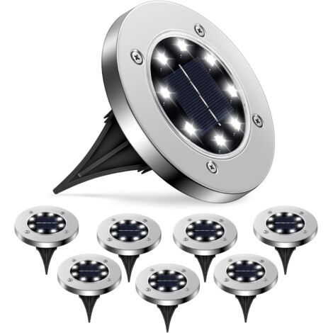 8 Pièces Lampe Solaire Exterieur Jardin Spots Solaires Encastrables Lumière Solaire Extérieure pour Paysage, Passerelle, Pelouse, étapes, Terrasses, Escaliers de Cour de Clture(8LED)