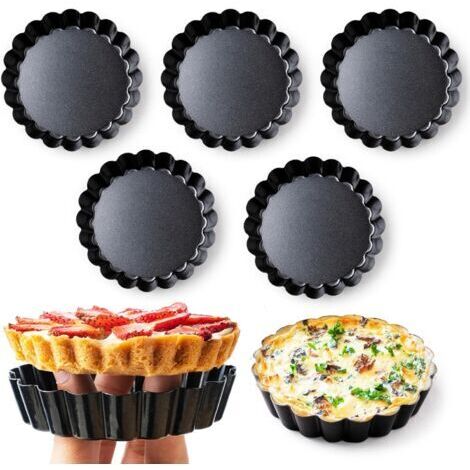 Sollbry Lot de 8 mini moules à tarte de 4 pouces avec fond amovible, moule à quiche rond antiadhésif profond, très résistant, parfait pour la cuisson de tartes aux fruits, de quiches et de desserts
