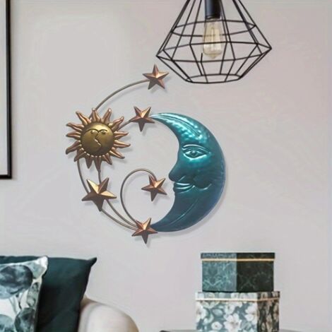 FUNOMOCYA Décoration Murale Suspendue Soleil Et Lune En Fer - Ornement Intérieur Extérieur Salon Jardin