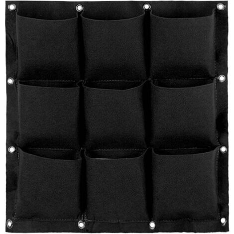 Sac à Plantes Mural Sac de Plantation Suspendu Plante Sac De Croissance Jardinière Murale Verticale Intérieur Extérieur Fleur 9 Poches pour la maison, le bureau et le jardinage à la maison avec (Noir)