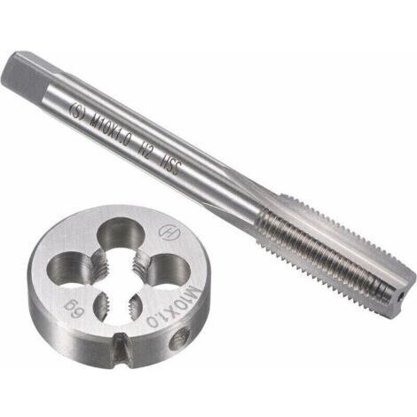 Coffret tarauds et filières Ensemble de tarauds et matrices métriques M10 x 1 mm, taraud à vis à filetage machine HSS avec matrice de filetage ronde en acier à outils en alliage