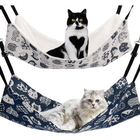 Lot de 2 hamacs suspendus double face pour chat, réglables pour chats, furets, chiots, lapins et petits animaux (M, CHAT)