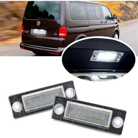 Lot de 2 éclairages LED de plaque d'immatriculation pour Volkswagen Bus Multivan Transporter T5 T6 Caddy MK3 MK4 Golf Plus P-assat B5 B6 J-etta Superb MK1 Canbus 18-SMD