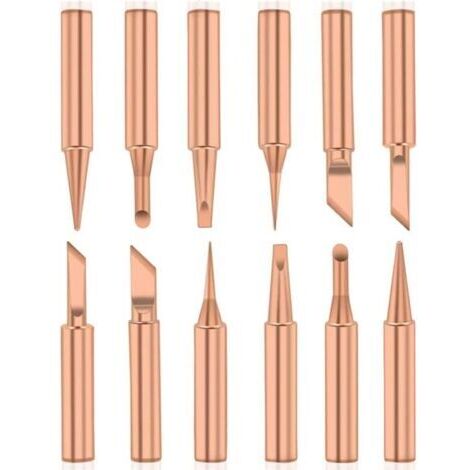 12PCS Pannes à Souder Cuivre Pur Pointe de Fer à Souder Sans Plomb Outil de Soudage pour Station de Soudur
