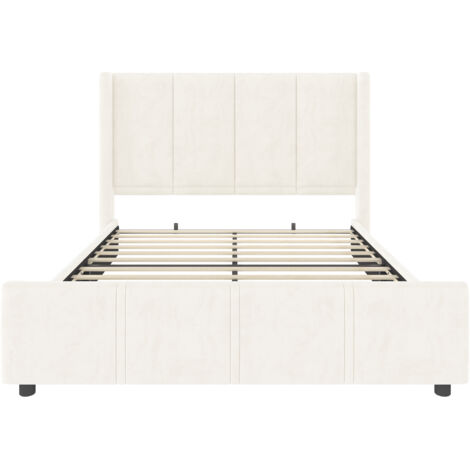 Lit rembourré en velours beige 160x200 cm avec tête de lit haute et ports USB/Type-C (1/5)