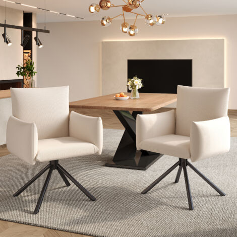 Lot de 2 chaises de salle à manger, fauteuil rembourré avec 4 pieds métalliques, chaise pivotante décontractée à 360°, chaise pour salon et chambre, chaise pour bureau et écritoire, soutien lombaire, (1/5)