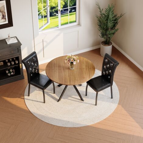 Ensemble table ronde et chaises MDF noyer et métal noir, avec pieds réglables, design moderne - MIVRAY (1/5)