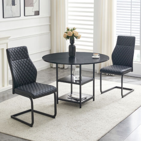 Ensemble table et chaises MDF métal noir 107x107x75 cm avec double rangement, 2 chaises PU, MIVRAY (1/5)