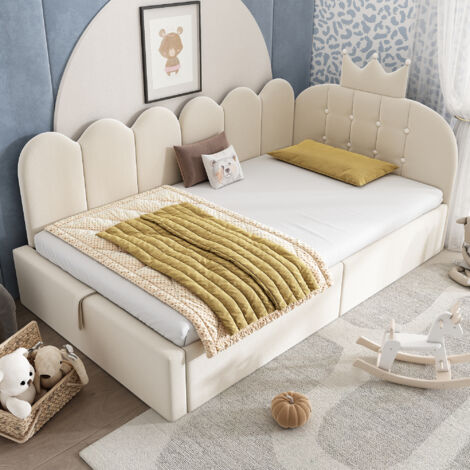 Lit de jour en velours beige 90x190 cm avec rangement hydraulique et sommier à lattes (1/5)