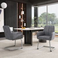 Chaise de salle à manger, lot de 2, fauteuil, chaise lounge moderne et minimaliste, chaise pour salon et chambre avec pieds en acier incurvés, gris,MIVRAY