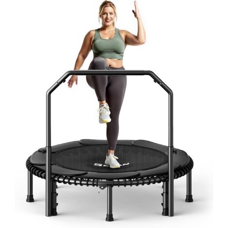 Trampolino elastico BCAN 102/122 cm per adulti, capacità di carico 204/250 kg, elastici, maniglia regolabile, stabile, silenzioso, per interni/esterni, allenamento completo del corpo, relax a casa