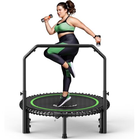 Trampolino elastico BCAN 102/122 cm per adulti, capacità di carico 204/250 kg, elastici, maniglia regolabile, stabile, silenzioso, per interni/esterni, allenamento completo del corpo, relax a casa